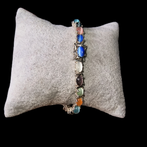 Sterling Silver & Cat's Eye Glass Link Tennis Bracelet - Picture 8 of 13